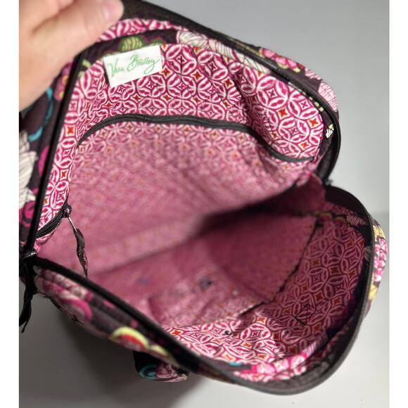 Vera Bradley MOD FLORAL PINK Double Handle Tote Bag Quilted Brown Floral - Picture 7 of 8